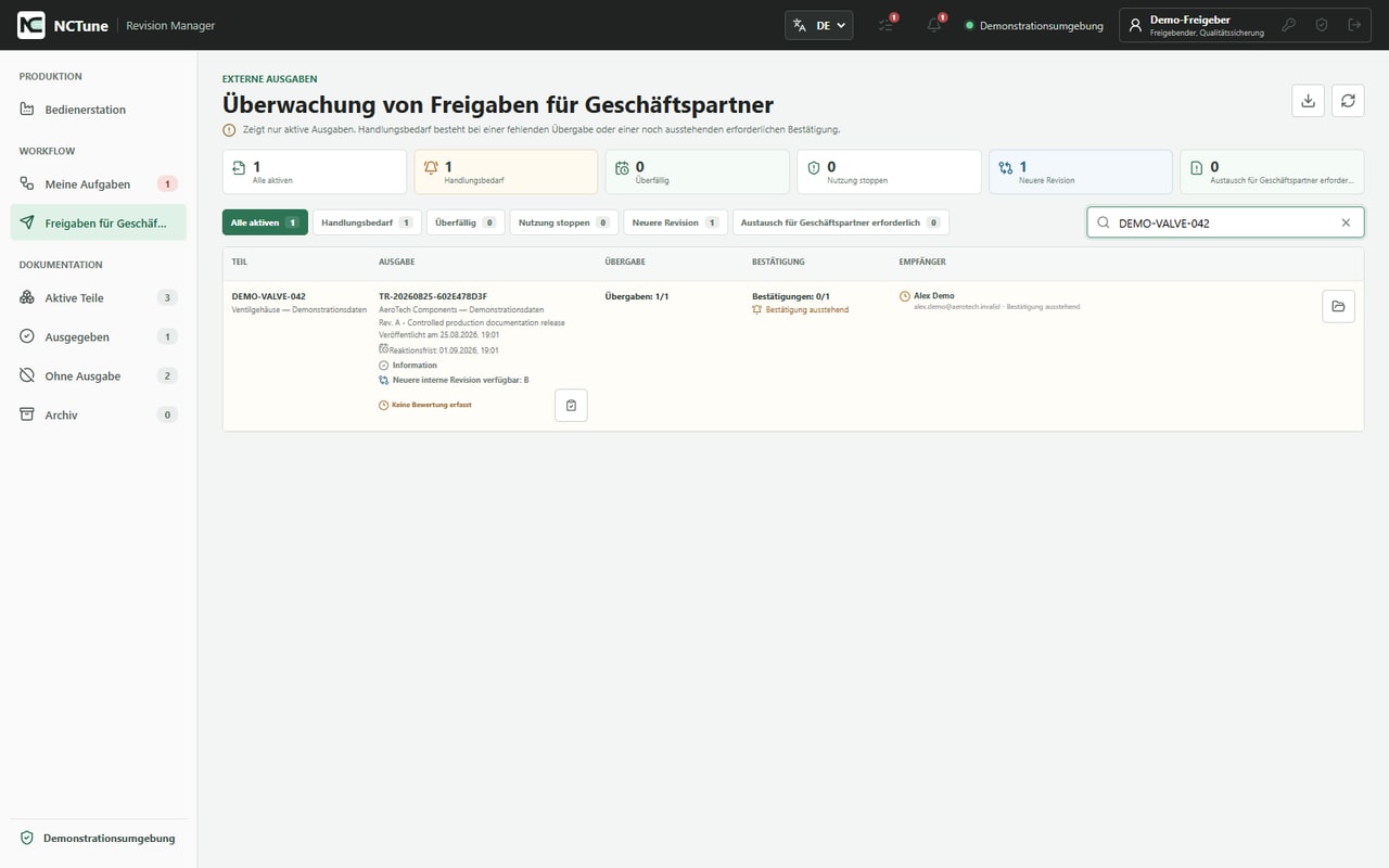 Überwachung von Geschäftspartnerfreigaben mit Übergaben, Bestätigungen und Reaktionsfristen