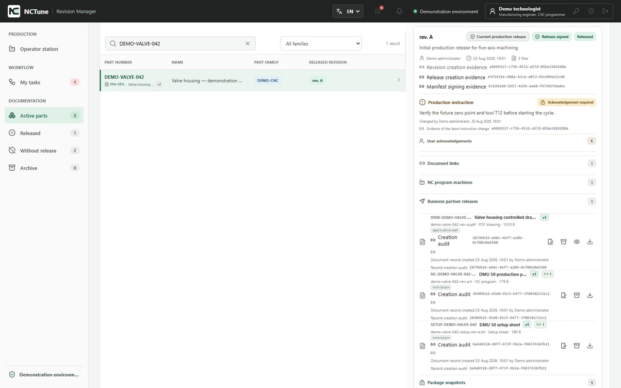 Release evidence with a manifest, integrity hashes and decision history