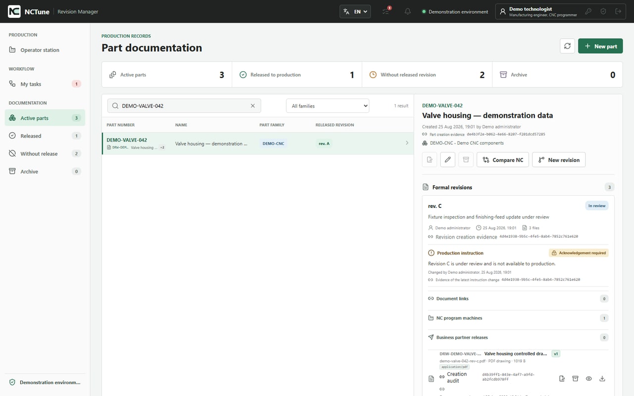 Revision Manager dashboard with separate approval and production release control