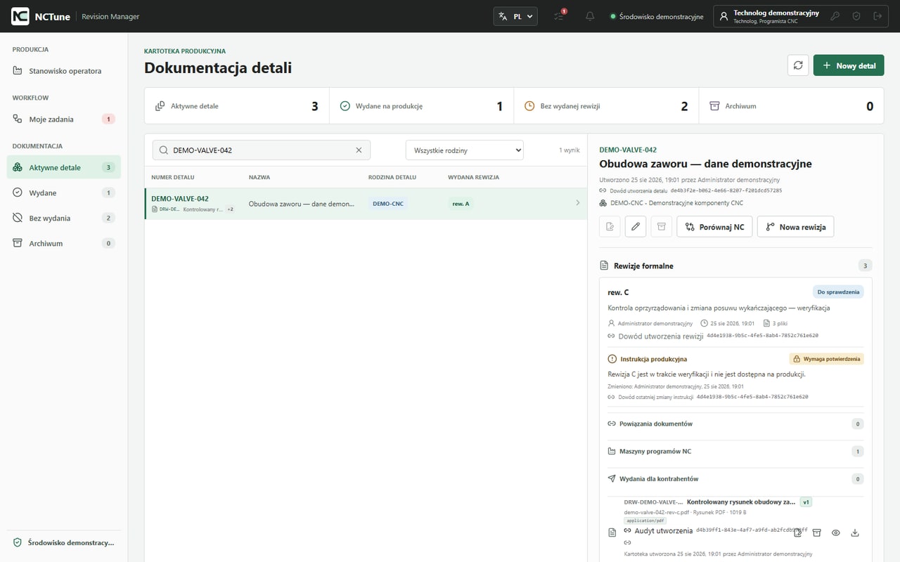 Panel Revision Manager z kontrolą zatwierdzenia i wydania produkcyjnego