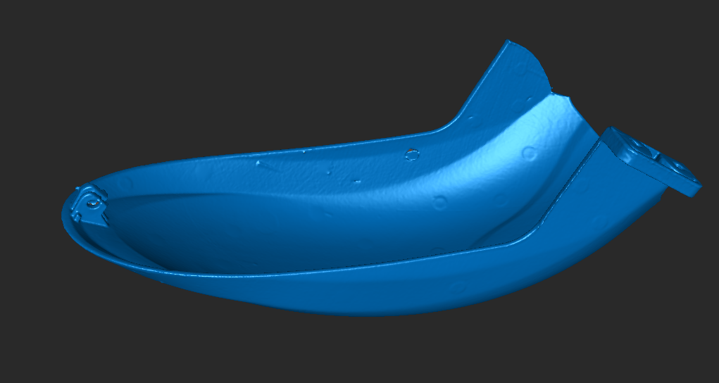 Niebieska wizualizacja 3D zeskanowanego detalu wykorzystywanego do odtworzenia geometrii CAD